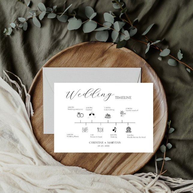Elegant Modern Minimalist Wedding Timeline details RSVP Card (Creator Uploaded)