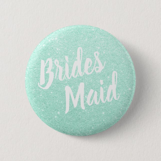 Elegant & modern mint green glitter bridesmaid 6 cm round badge (Front)