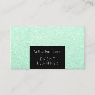Elegant modern mint green glitter event planner business card