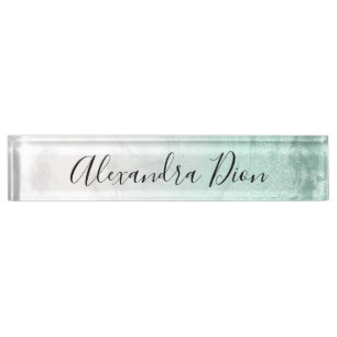 Elegant modern mint green glitter white marble nameplate