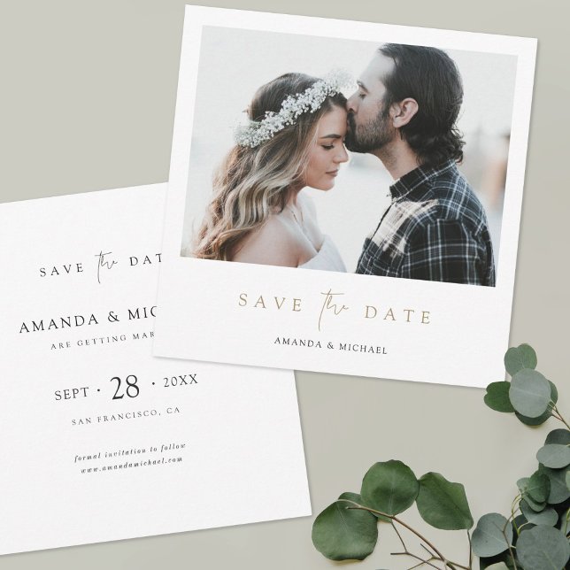 Elegant Modern Mixed Font Gold Photo Wedding Save The Date (Creator Uploaded)