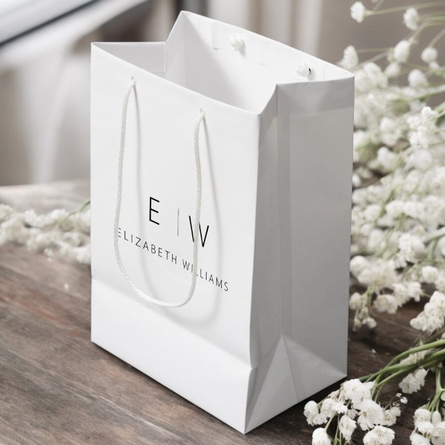 Elegant Modern Modern Minimalist Monogram Name Medium Gift Bag (Creator Uploaded)