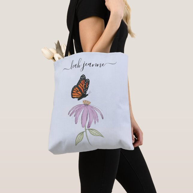 Elegant Modern Monarch Butterflies Floral  Tote Bag (Close Up)