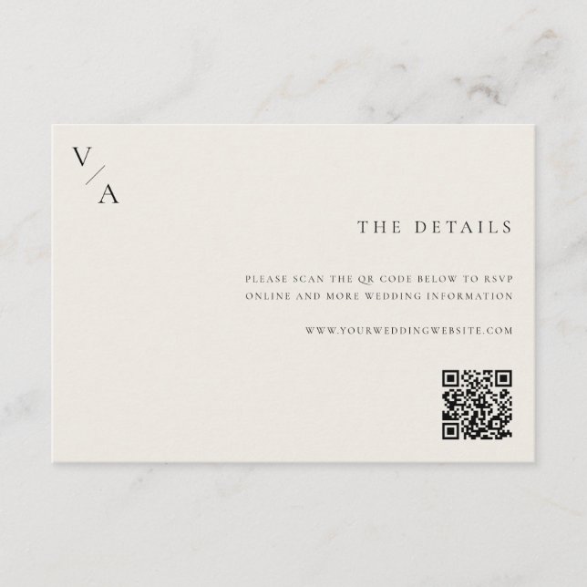 Elegant Modern Monogram Black and Ivory Wedding Enclosure Card (Front)