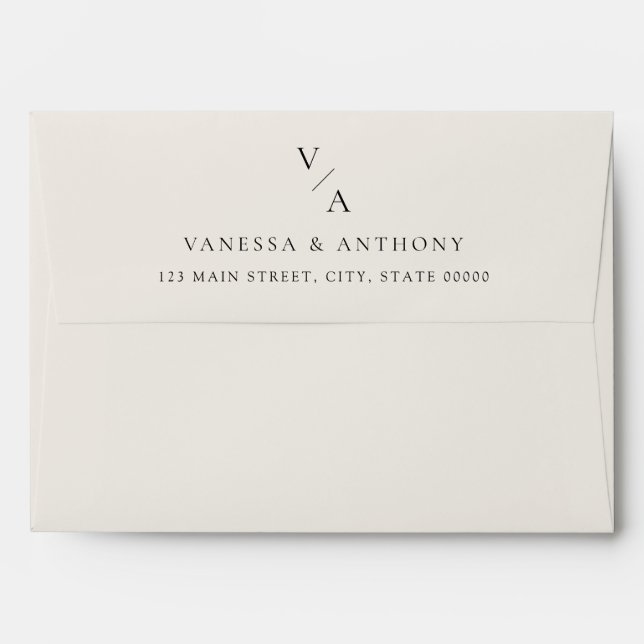 Elegant Modern Monogram Black and Ivory Wedding Envelope (Back (Top Flap))