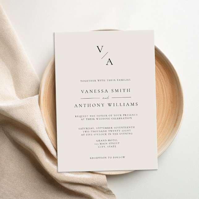 Elegant Modern Monogram Black and Ivory Wedding Invitation (Creator Uploaded)