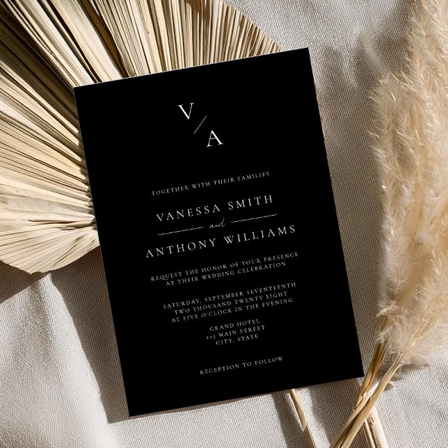 Elegant Modern Monogram Black and White Wedding Invitation (Creator Uploaded)