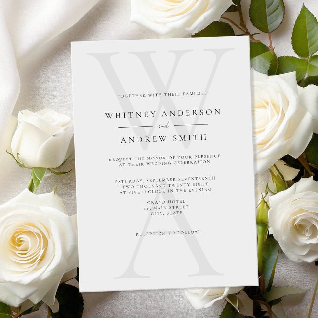 Elegant Modern Monogram Black and White Wedding Invitation (Creator Uploaded)