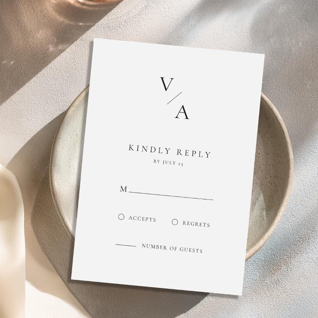 Elegant Modern Monogram Black and White Wedding RSVP Card (Creator Uploaded)