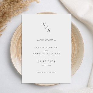 Elegant Modern Monogram Black and White Wedding Save The Date