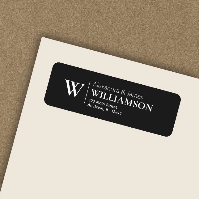 Elegant Modern Monogram Black Noir Return Address Label (Creator Uploaded)