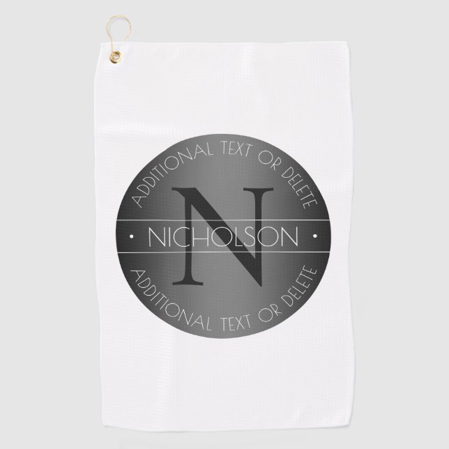 Elegant Modern Monogram Black & White Shading Golf Towel (Front)