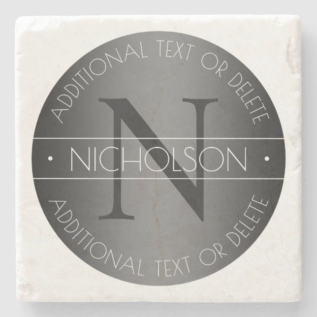 Elegant Modern Monogram Black & White Shading Stone Coaster (Front)