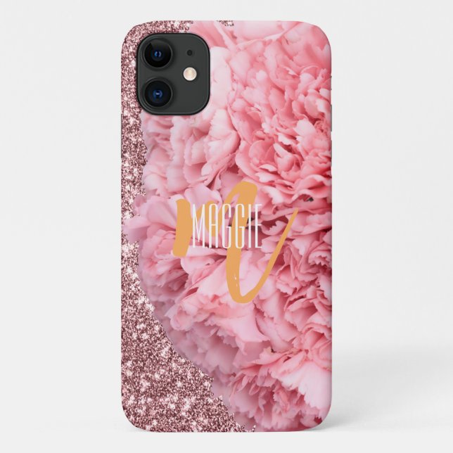 Elegant Modern monogram Blush pink Glitter Girly Case-Mate iPhone Case (Back)