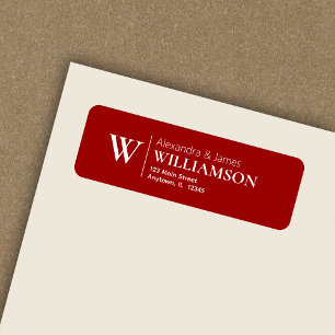 Elegant Modern Monogram Crimson Red Return Address Return Address Label
