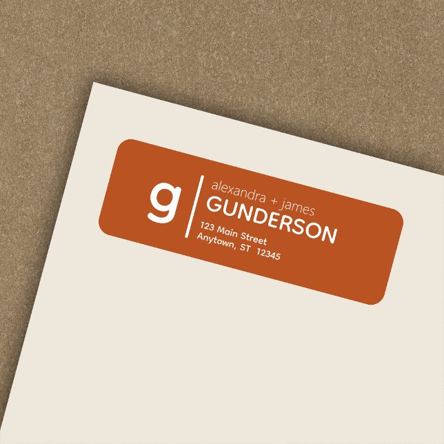 Elegant Modern Monogram Dark Orange Return Address Label (Creator Uploaded)