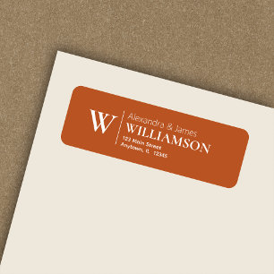 Elegant Modern Monogram Dark Orange Return Address Label