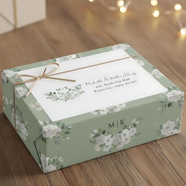 Elegant modern monogram eucalyptus return address  label (Creator Uploaded)