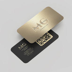Elegant Modern Monogram Faux Gold Professional QR Business Card