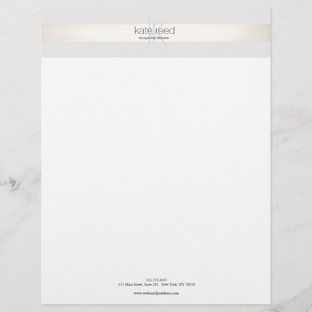 Elegant Modern Monogram FAUX Silver Striped Custom Letterhead (Front)