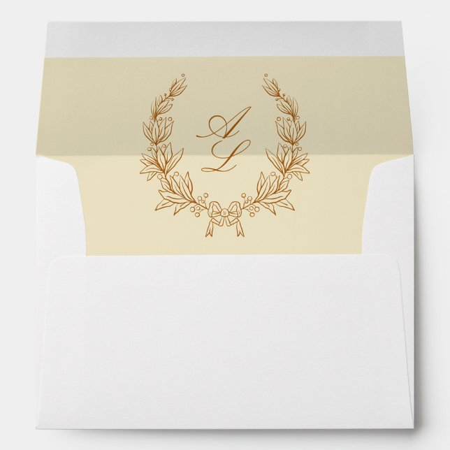 Elegant Modern Monogram Floral Wreath Wedding Envelope (Creator Uploaded)
