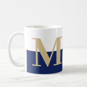 Elegant Modern Monogram Gift Gold Navy Coffee Mug