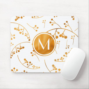 Elegant modern monogram gold berry pattern mouse pad