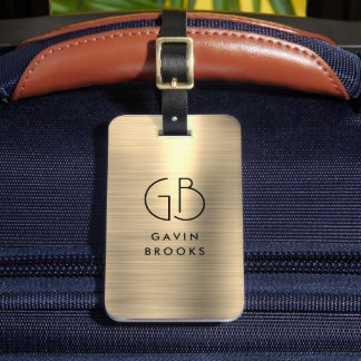 Elegant Modern Monogram Gold Brushed Glam Metallic Luggage Tag