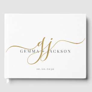 Elegant Modern Monogram Gold Initials Name Wedding Guest Book