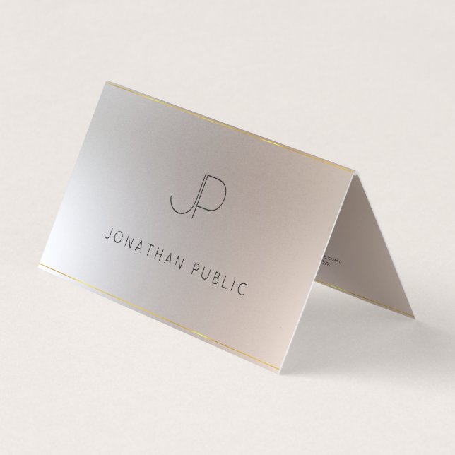 Elegant Modern Monogram Gold Silver Look Template Business Card (Front)