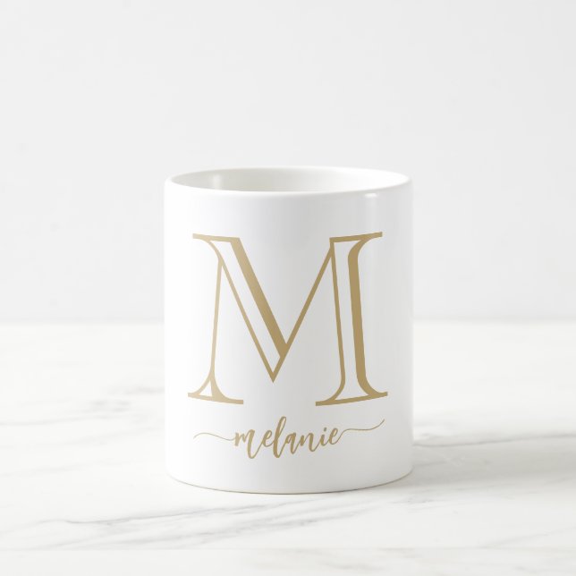 Elegant Modern Monogram Gold White Mug (Center)