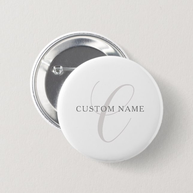 Elegant Modern Monogram | Grey & White (editable) 6 Cm Round Badge (Front & Back)