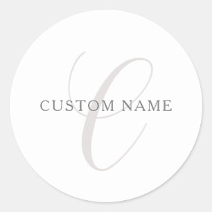 Elegant Modern Monogram   Grey & White (editable) Classic Round Sticker