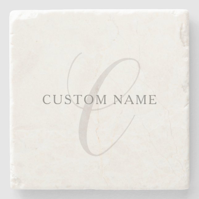 Elegant Modern Monogram | Grey & White (editable) Stone Coaster (Front)