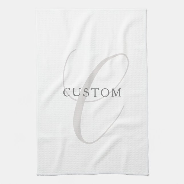 Elegant Modern Monogram | Grey & White (editable) Tea Towel (Vertical)