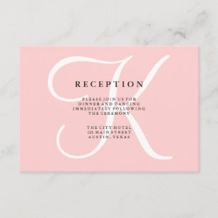 Elegant Modern Monogram in Pink Reception Card