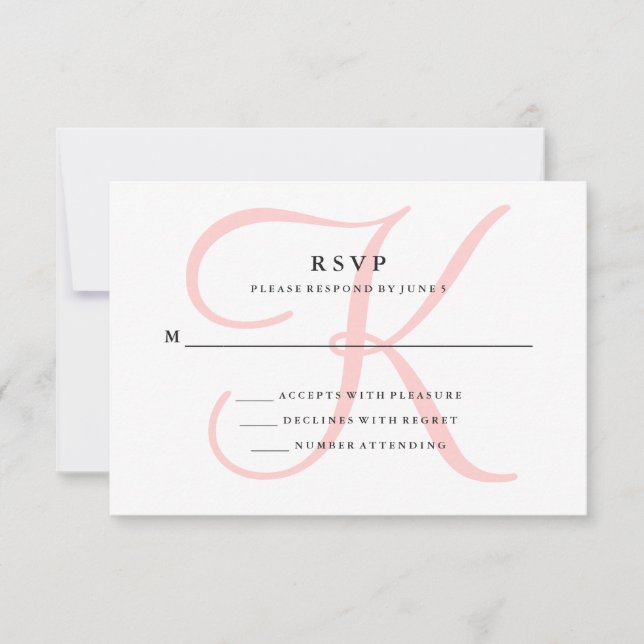 Elegant Modern Monogram in Pink RSVP Card (Front)