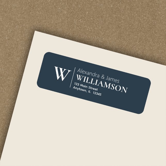 Elegant Modern Monogram Indigo Blue Return Address Label (Creator Uploaded)