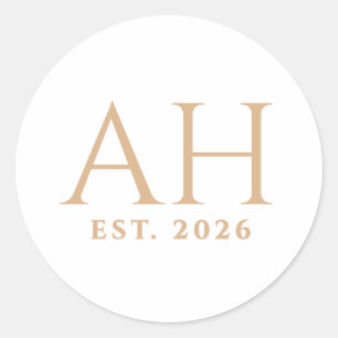 Elegant Modern Monogram Initials Established Date Classic Round Sticker