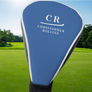 Elegant Modern Monogram Initials Name Custom Blue Golf Head Cover