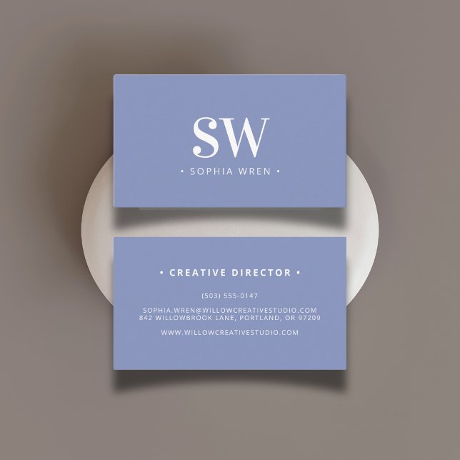 Elegant Modern Monogram Minimal Periwinkle Business Card (Creator Uploaded)