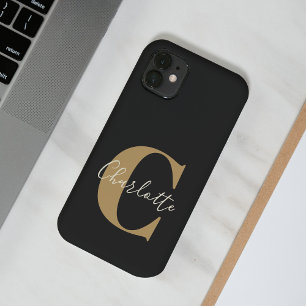 Elegant Modern Monogram Name in Black Gold