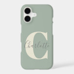Elegant Modern Monogram Name in Sage Green<br><div class="desc">Simple Personalised Monogram and Name in Sage Green Case-Mate iPhone 14 Case</div>