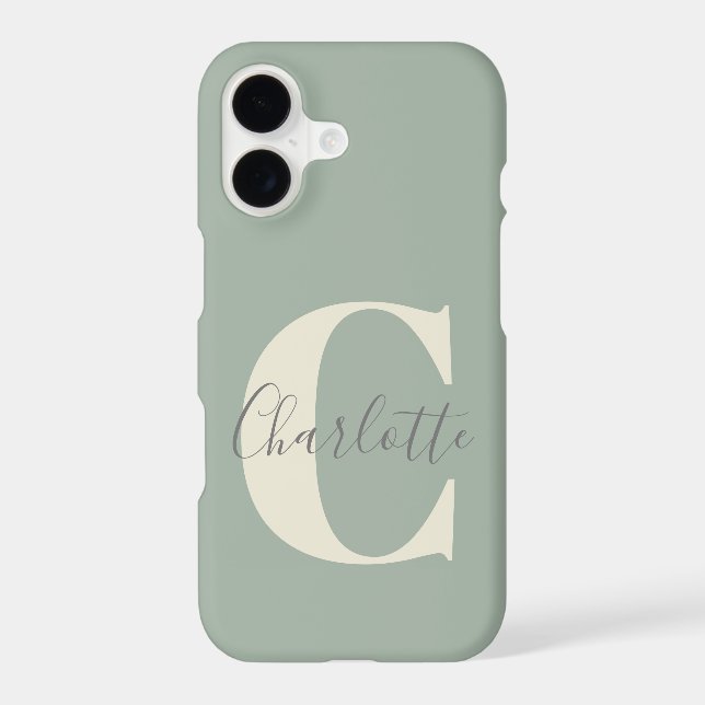 Elegant Modern Monogram Name in Sage Green  (Back)