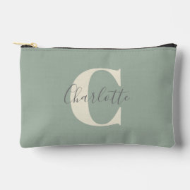 Elegant Modern Monogram Name in Sage Green Accessory Pouch