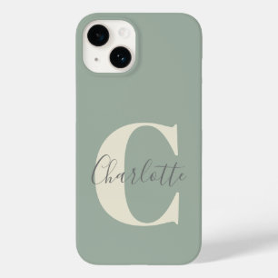 Elegant Modern Monogram Name in Sage Green  Case-Mate iPhone 14 Case
