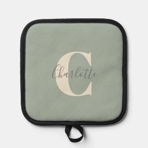 Elegant Modern Monogram Name in Sage Green  Pot Holder