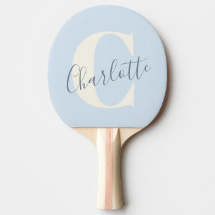 Elegant Modern Monogram Name in Soft Blue Ping Pong Paddle