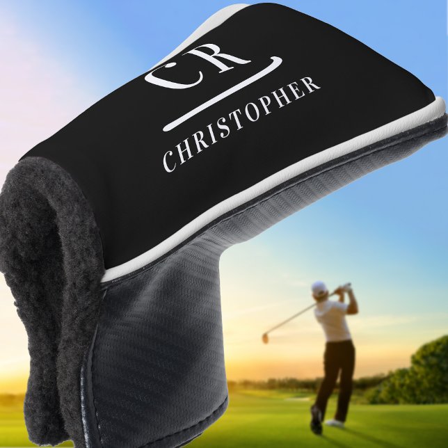 Elegant Modern Monogram Name Initials Black Putter Golf Head Cover (Creator Uploaded)
