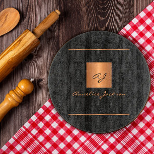 Elegant modern monogram name unique black gold  cutting board
